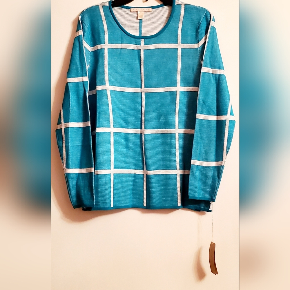 Belford Women's Teal Grid Pattern Women's Cotton Sweater